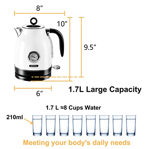 1.7L Electric Kettle Water Boiler with Thermometer for Boiling Water, 1500W Hot Water Heater with Temperature Gauge and Auto Shut Off, Boil Dry Protection, White