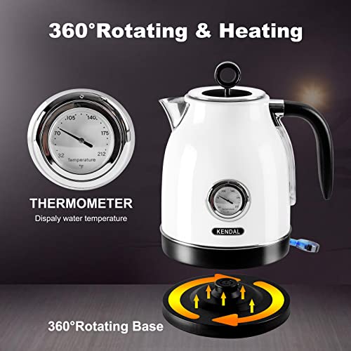 1.7L Electric Kettle Water Boiler with Thermometer for Boiling Water, 1500W Hot Water Heater with Temperature Gauge and Auto Shut Off, Boil Dry Protection, White