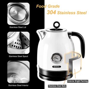 1.7L Electric Kettle Water Boiler with Thermometer for Boiling Water, 1500W Hot Water Heater with Temperature Gauge and Auto Shut Off, Boil Dry Protection, White