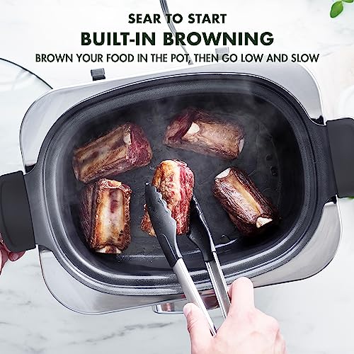 GreenPan Elite 8-in-1 Programmable 6 Quart Electric Slow Cooker,Dishwasher Safe Lid & Removable Crock, PFAS-Free Healthy Ceramic Nonstick Multi-Cooker,Sear, Sauté/Brown,Steam Basket,Roast, Cream White