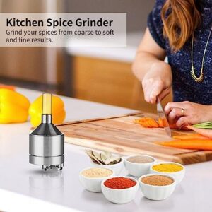 Homaisson Kitchen Spice Grinder, Pepper Grinder Set, Funnel Shape Metal Grinder with Storage Bottle, Spice Grinder Set Tool, Multifunctional Hand Mill for Fine Grinding, Silver