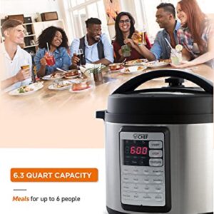 Commercial Chef Electric Pressure Cooker 6.3 Quarts, 24-Hour Preset Timer, Stainless Steel Interior with Safety Features