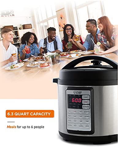 Commercial Chef Electric Pressure Cooker 6.3 Quarts, 24-Hour Preset Timer, Stainless Steel Interior with Safety Features