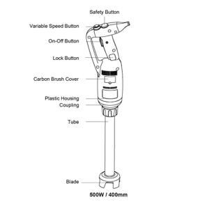 VONCI 500W Commercial Immersion Blender, 15.7" SUS 304 Removable Shaft, Heavy Duty Power Hand Mixer with Variable Speed 6000-20000RPM, Professional Electric Stick Blender for Restaurant Kitchen Use.