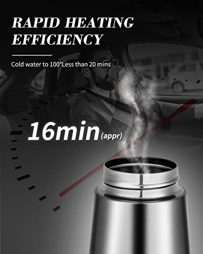 Spardar 12V Car Kettle Water Heating Cup for Car Stainless Steel Fast Water Boiler & Heater with LED Indicator Light for Water, Tea, Coffee and Milk (Black 12V)