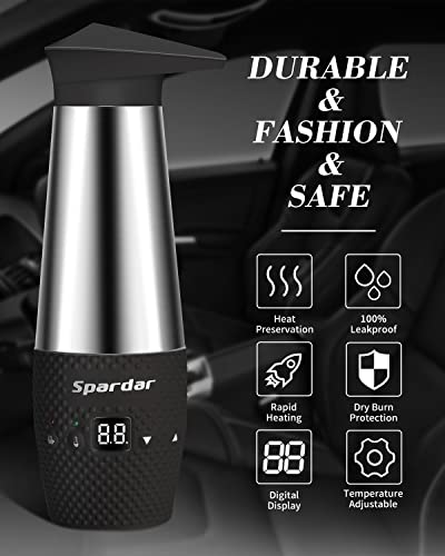 Spardar 12V Car Kettle Water Heating Cup for Car Stainless Steel Fast Water Boiler & Heater with LED Indicator Light for Water, Tea, Coffee and Milk (Black 12V)