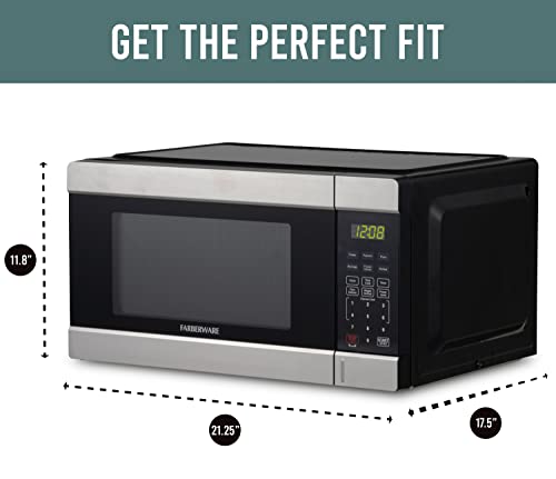 Farberware Countertop Microwave 1000 Watts, 1.1 cu ft - Microwave Oven With LED Lighting and Child Lock - Perfect for Apartments and Dorms - Easy Clean Stainless Steel