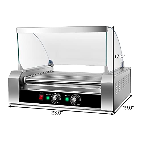 Giantex Hot Dog Roller Machine, 11 Non-Stick Rollers 30 Hot Dog Sausage Grill Cooker Machine with Removable Stainless Steel Drip Tray and Glass Hood Cover, Commercial Household Hot Dog Rotisserie