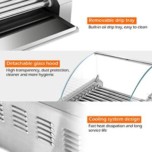 Giantex Hot Dog Roller Machine, 11 Non-Stick Rollers 30 Hot Dog Sausage Grill Cooker Machine with Removable Stainless Steel Drip Tray and Glass Hood Cover, Commercial Household Hot Dog Rotisserie