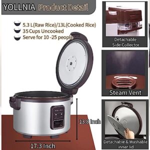 YOLLNIA Commercial Large Rice Cooker & Food warmer | 13.8QT/65 Cup cooked rice | Non-stick Inner Pot |Auto Warmer Mode |1350W Fast Cooking