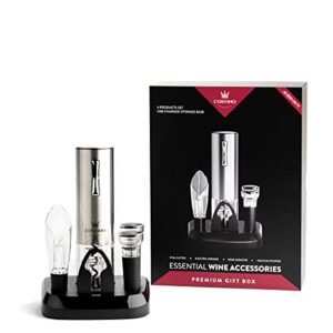 premium electric wine bottle opener with charging base, quality italian design, wine accessories set, corkscrew opener, display charging station, an unique gift for wine lovers