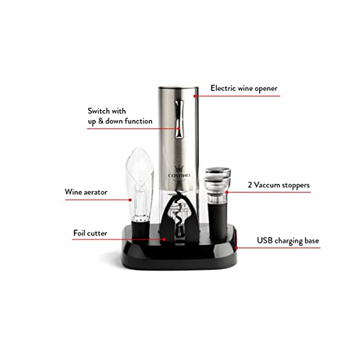 Premium Electric Wine Bottle Opener with Charging Base, Quality Italian Design, Wine Accessories Set, Corkscrew Opener, Display Charging Station, an Unique Gift for Wine Lovers