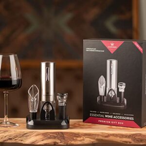 Premium Electric Wine Bottle Opener with Charging Base, Quality Italian Design, Wine Accessories Set, Corkscrew Opener, Display Charging Station, an Unique Gift for Wine Lovers