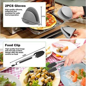 Silicone Air Fryer Liner, 7 PCS Dual Air Fryer Accessories for Ninjas AF400UK AF300UK, 8.46inch Reusable Air Fryer Liners &Silicone Gloves & Air Fryer Rack&Food Clip, Compatible with Oven, Microwave