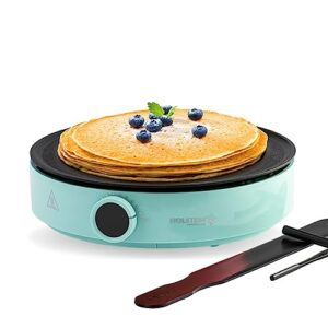 holstein housewares 12” crepe maker - adjustable temperature control - nonstick griddle for versatile cooking of crepes, blintzes, pancakes, eggs, bacon & more - easy to clean - indicator lights