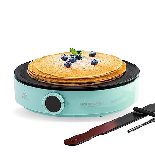 Holstein Housewares 12” Crepe Maker - Adjustable Temperature Control - Nonstick Griddle for Versatile Cooking of Crepes, Blintzes, Pancakes, Eggs, Bacon & More - Easy to Clean - Indicator Lights