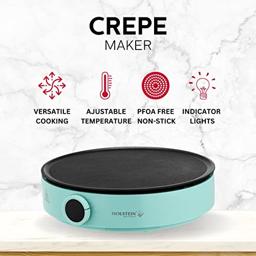 Holstein Housewares 12” Crepe Maker - Adjustable Temperature Control - Nonstick Griddle for Versatile Cooking of Crepes, Blintzes, Pancakes, Eggs, Bacon & More - Easy to Clean - Indicator Lights