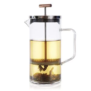 teabloom tea press with copper pull handle and stainless steel filter – tea connoisseur's choice – pekoe tea maker, 34-ounce