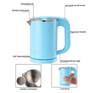 Eglaf 0.5L Small Electric Kettle - Portable Mini Stainless Steel Travel Kettle - Water Touch Inner Surface without Plastic & Cool Touch Outer Surface (Blue)