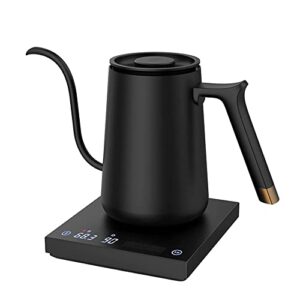 timemore fish electric gooseneck kettle, for hand drip pour-over coffee brewing, precise temp adjust and hold setting, quick boil, accurate drip stream, us 120v version, 0.6l, black