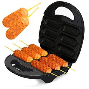 lumme waffle corn dog maker cheese on a stick, corn dog sticks included, family fun experience quick and easy mix any batch 6 corn dog maker non-stick plate perfect for birthday parties black