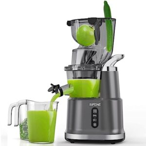 slow masticating juicer machines with big mouth 3.2" feed chute, sifene whole slow juicer, vertical cold press juice extractor for vegetables and fruits, bpa free, easy to clean