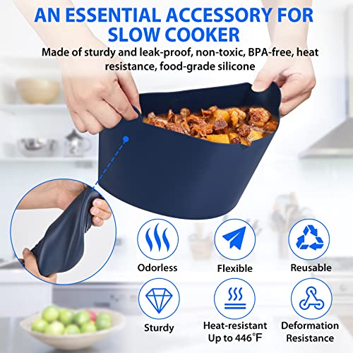 Diggtek Silicone Crockpot Liners, 3 In 1 Slow Cooker Liners Crock Pot Divider Insert Reusable & Leakproof, Compatible with 6, 7, 8 Quarts Crockpot, Hamilton Beach Slow Cooker (Blue)