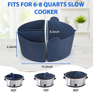 Diggtek Silicone Crockpot Liners, 3 In 1 Slow Cooker Liners Crock Pot Divider Insert Reusable & Leakproof, Compatible with 6, 7, 8 Quarts Crockpot, Hamilton Beach Slow Cooker (Blue)