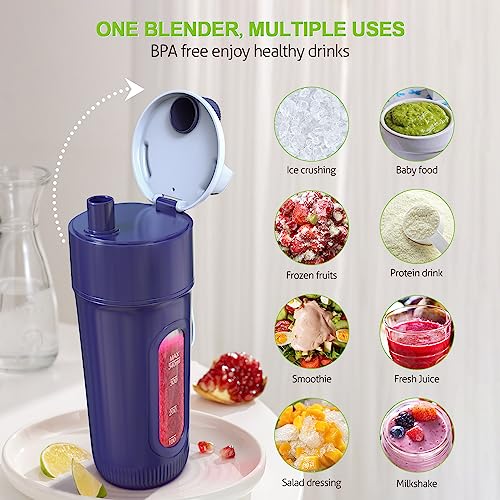 Portable Blender for Shakes and Smoothies - 12 Oz of Personal Blender Cup with 10 Ultra-Sharp Blades, Rechargeable Fresh Juicer Portable Blender for Home, Gym, Camping and Travel, BPA-Free