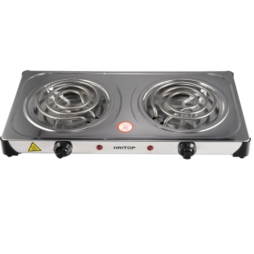 HAITOP Countertop Burner Electric Double Burners 2000 Watts Electric Hot Plate Temperature Controls Power Indicator Lights Easy to Clean