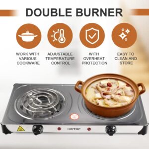 HAITOP Countertop Burner Electric Double Burners 2000 Watts Electric Hot Plate Temperature Controls Power Indicator Lights Easy to Clean