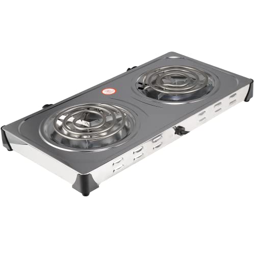 HAITOP Countertop Burner Electric Double Burners 2000 Watts Electric Hot Plate Temperature Controls Power Indicator Lights Easy to Clean