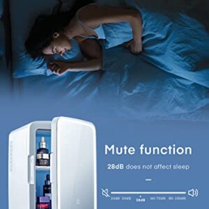 10 Liter/11 Can Mini Skincare Fridge with 3-Mode LED & Mirror, 110V AC/12V DC Portable Cooler & Warmer Small Refrigerator for Skin Care Cosmetic Makeup, Perfect for Office Bedroom Dorm Car, White