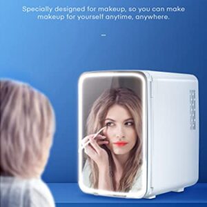 10 Liter/11 Can Mini Skincare Fridge with 3-Mode LED & Mirror, 110V AC/12V DC Portable Cooler & Warmer Small Refrigerator for Skin Care Cosmetic Makeup, Perfect for Office Bedroom Dorm Car, White