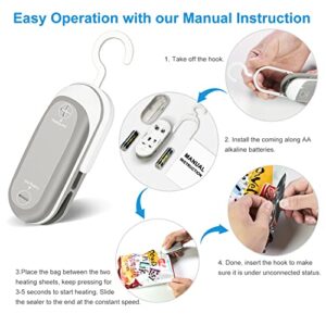 2-in-1 Bag Sealer, longzon Mini Handheld Vacuum Portable Sealer with Hook, Chip Snack Plastic Bag Heat Sealer and Cutter, Resealer Machine Keep Food Fresh, Quenta Sellador De Bolsas,Powerful Batteries