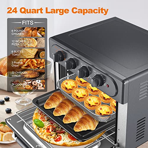 WEESTA Air Fryer Toaster Oven Combo, 24 QT Large Air Fryer, 7-in-1 Convection Toaster Oven with Air Fryer, Roast, Bake, Broil, Reheat, Large Toaster Oven, 5 Accessories & E-Recipes, UL Certified, Up to 450°F, 1500W, Dark Gray