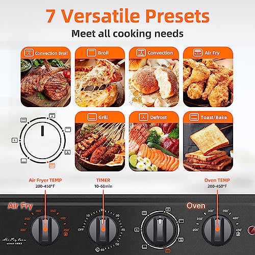 WEESTA Air Fryer Toaster Oven Combo, 24 QT Large Air Fryer, 7-in-1 Convection Toaster Oven with Air Fryer, Roast, Bake, Broil, Reheat, Large Toaster Oven, 5 Accessories & E-Recipes, UL Certified, Up to 450°F, 1500W, Dark Gray