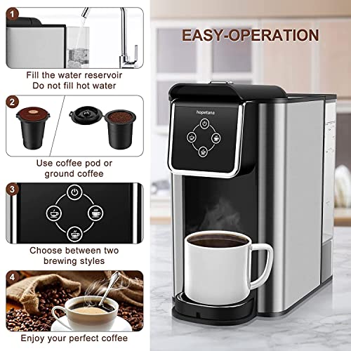 HOPETANA Single Serve Coffee Machine, 3-in-1 Pod Coffee Maker For K-Cup Capsule, Ground Coffee Brewer, Loose Tea maker, 6 to 10 Ounce Cup, Removable 50 Oz Water Reservoir