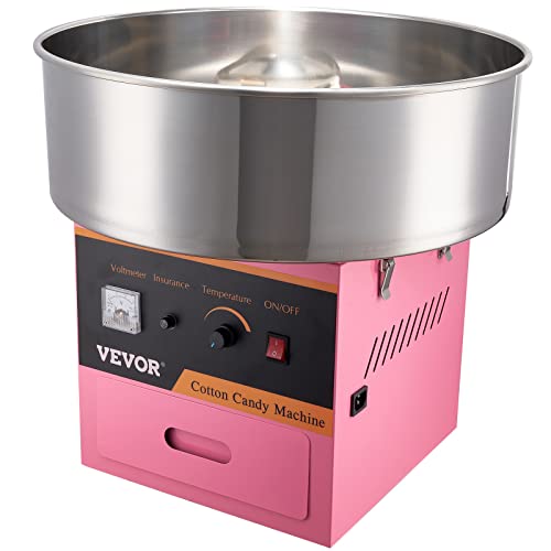 VEVOR Electric Cotton Candy Machine, 1000W Commercial Floss Maker with Stainless Steel Bowl, Sugar Scoop and Drawer, Perfect for Home, Kids Birthday, Family Party, Without Cover, Pink