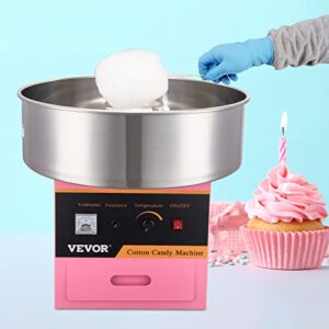 VEVOR Electric Cotton Candy Machine, 1000W Commercial Floss Maker with Stainless Steel Bowl, Sugar Scoop and Drawer, Perfect for Home, Kids Birthday, Family Party, Without Cover, Pink