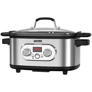 anfilank 8-in-1 multi-cooker, programmable 6.8 quart slow cooker, presets to sous vide, bake, sauté, cook rice & more; with sous vide rack, steam rack, slotted spoon and glass lid, adjustable temp&time for slow cook with led display.