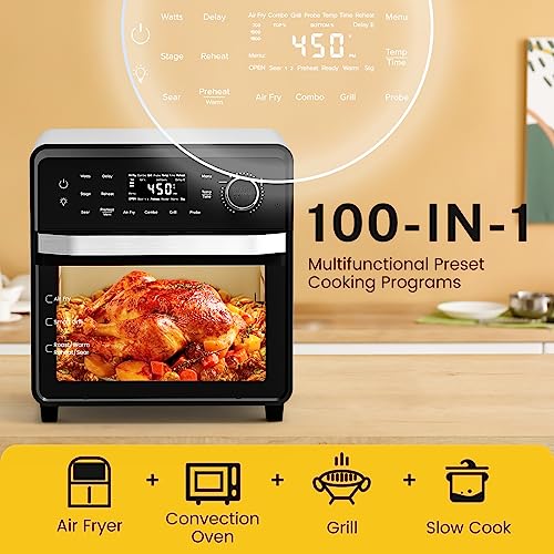 NuWave TODD ENGLISH Air Fryer Toaster Oven with Pro-Smart Grill, Plug-In Grill & Air Fryer, 550°F Preheat, 50°-500°F Temperature Controls, Top and Bottom Heater Adjustments 0%-100%