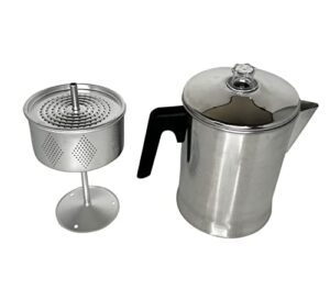 mirro 9 cup aluminum coffee percolator for indoor and outdoor, camping use, silver (mir-50021)