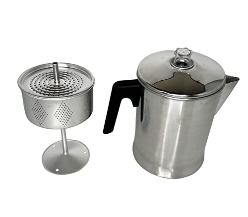 Mirro 9 cup Aluminum Coffee Percolator for indoor and outdoor, Camping Use, Silver (MIR-50021)