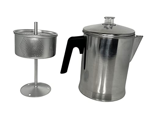 Mirro 9 cup Aluminum Coffee Percolator for indoor and outdoor, Camping Use, Silver (MIR-50021)