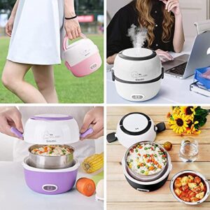 Thousanday Electric Lunch Box- 110V 200W Removable Stainless Steel Food Heating Rice Cooker - with Bowl, Plate, Measuring Cup (Black)