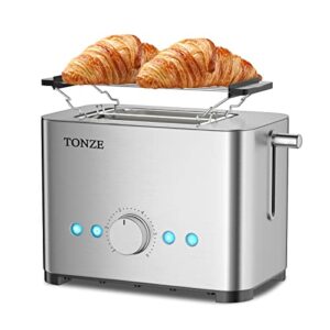 toaster 2 slice 1.57" wide slot with heating rack- stainless steel 2 slice toaster easy to use, removable crumb tray easy to clean, bagel/defrost/reheat/cancel/6 browning settings function, save time