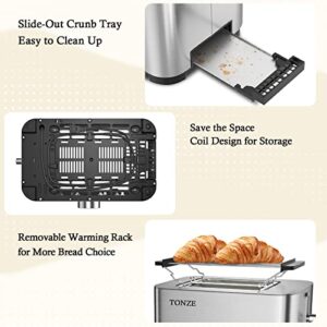 Toaster 2 Slice 1.57" Wide Slot with Heating Rack- Stainless Steel 2 Slice Toaster Easy to Use, Removable Crumb Tray Easy to Clean, Bagel/Defrost/Reheat/Cancel/6 Browning Settings Function, Save Time