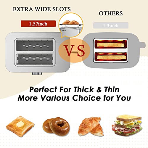 Toaster 2 Slice 1.57" Wide Slot with Heating Rack- Stainless Steel 2 Slice Toaster Easy to Use, Removable Crumb Tray Easy to Clean, Bagel/Defrost/Reheat/Cancel/6 Browning Settings Function, Save Time