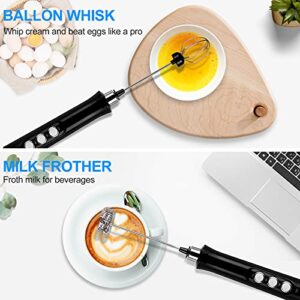 Milk Frother Handheld, Rechargable Coffee Foam Maker with Stand & 2 Whisks, Wanderland 3 Speeds Electric Coffee Mixer for Coffee, Lattes, Cappuccino, Matcha, Hot Chocolate (Black）